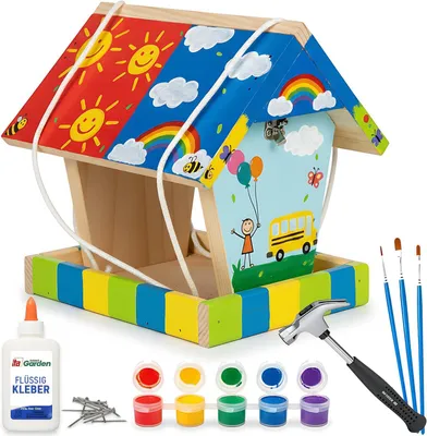Produktbild von Vogelfutterhaus Bausatz, mit Hammer und Farbe, Holz Bastelset, für Kinder