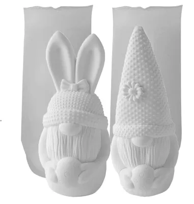 Productafbeelding van Set van 2 siliconen mallen: 3D paasmokkel, kaarsvorm, zeepvorm, gietvorm, decoratie voor Pasen, doe-het-zelf, konijnenvorm