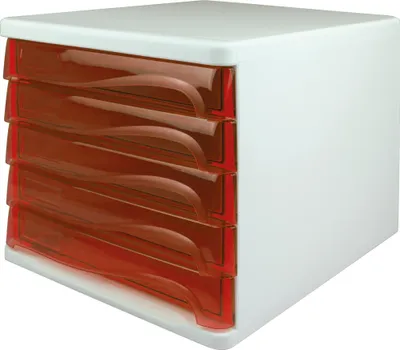 Produktbild von Schubladenbox, 5 Schübe weiß/rottransparent