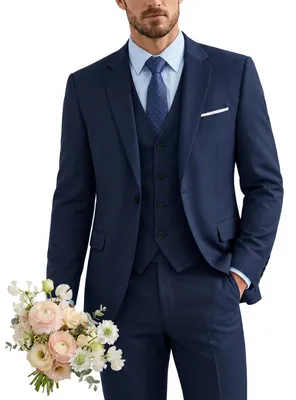 Immagine prodotto di Completo da uomo YND slim fit, composto da giacca monopetto, gilet e pantaloni, con cravatta inclusa
