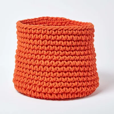 Immagine prodotto di HOMESCAPES Cestino portaoggetti in maglia, 100% cotone arancione 42 x 37 cm