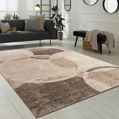 Immagine prodotto di Tappeto di design per soggiorno con motivo circolare in marrone e beige Prezzo imbattibile Dimensioni 60x100 cm