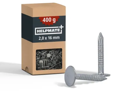 Imagen del producto de HELPMATE – Clavos para tejas de 2,0x16 mm, galvanizados mecánicamente – 400g. Clavos tipo B para tejas. Clavos para tejas según la norma DIN 1160 B. Clavos ideales para tejas asfálticas, lonas de plástico y placas de pizarra