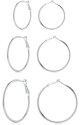 Produktbild von Creolen Set 925 Sterling Silber Groß 40/50/60mm Damen Silber/Rosegold/Gold Rund Klapp-Creolen