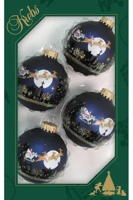 Christbaumschmuck-Set, 4 Kugeln, Blau Matt, 7 cm, goldene Krone