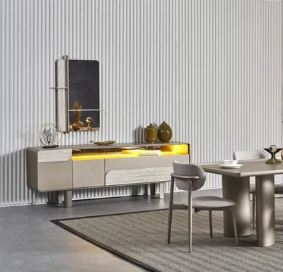 Productafbeelding van Elegant beige houten console met spiegel, in een stijlvol design
