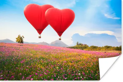 Produktbild von MuchoWow® Poster Heißluftballon - Blumen - Herz 90x60 cm - Schlafzimmer