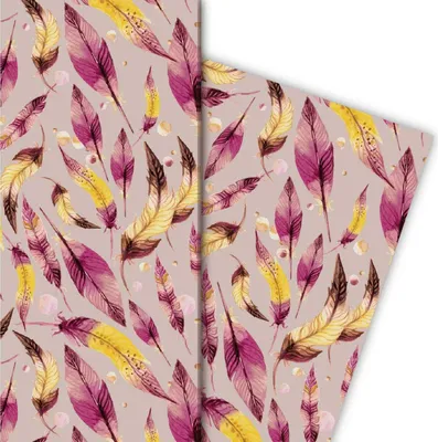 Produktbild von Elegantes Geschenkpapier mit Federn, beige - G4874, 32 x 48cm