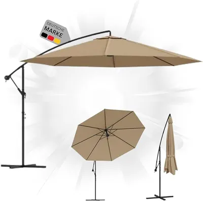 Produktbild von DELUKE® Sonnenschirm rund MARC 350cm Taupe | UV-Schutz, Kurbelsystem | Ampelschirm rund Freiarm Sonnenschirm 350 cm Kurbelschirm Standschirm Sonnenschutz Gartenschirm Balkonschirm klassisch