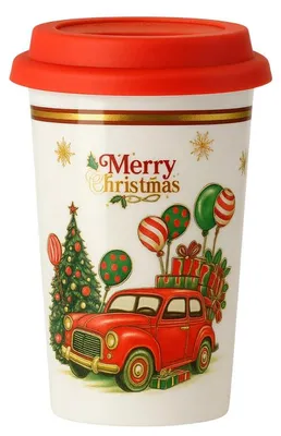 Produktbild von eCa KB31WZ3 Weihnachts-Keramikbecher – Set in einer Schachtel mit Silikonausguss, 400 ml