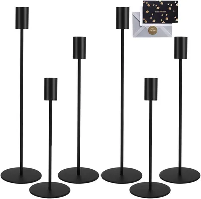 Image de Bougeoir noir - Lot de 6 - Support pour bougies de table - Haut - Style vintage - Métal