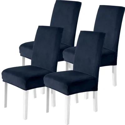 Immagine prodotto di Copri sedie in velluto, set da 4, blu scuro, elasticizzati, lavabili e resistenti ai graffi