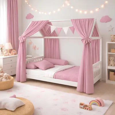 Produktbild von Baby-Delux Musselin Himmel für Hausbett Betthimmel Hausbetthimmel Kinderbett Baumwolle 160x300 cm Blush