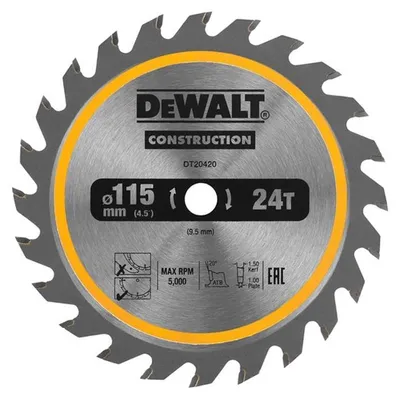 Image de Lame de scie circulaire sans fil DEWALT DT20420-QZ Carbure Construction Ø115x9,5mm, 24 dents
