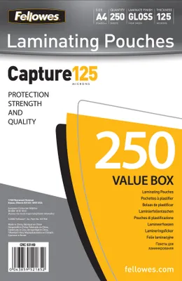 Image de Fellowes® 5314903 Film à plastifier Value Pack Capture - A4, brillant, 125 mym, 250 pièces