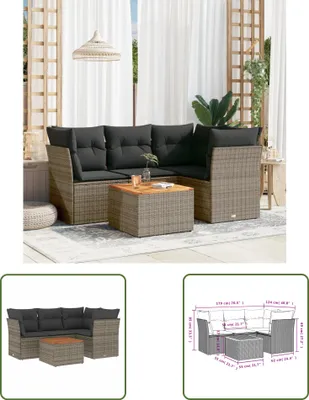 Produktbild von The Living Store 5-tlg. Garten-Sofagarnitur mit Kissen Grau Poly Rattan