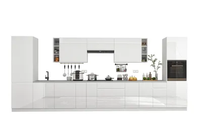 Produktbild von Küchenzeile 500 cm Küchenblock Einbauküche ohne Arbeitsplatte, Aspen KA2-M500, Weiß/Hochglanz