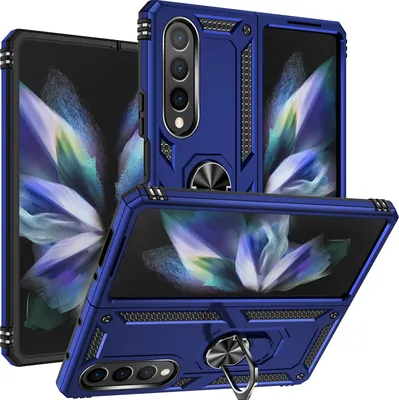 Produktbild von Samsung Galaxy Z Fold4 Hülle, Dual Layer Militäre Fallschutz Schutzhülle mit Ringhalterung Ständer für Samsung Galaxy Z Fold 4 5G Blau