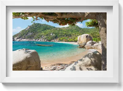 Produktbild von Meerblick Koh Tao Thailand– Wandbild mit Rahmen – Gerahmtes Bild  – Wanddekoration – 30x20 cm –  Weiß Rahmen