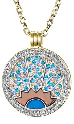 Produktbild von Morella Damen Halskette gold 70 cm Edelstahl und Zirkonia Anhänger mit Coin Sonnenstrahlen 33 mm im Schmuckbeutel
