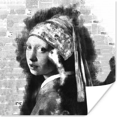 Produktbild von MuchoWow® Poster Das Mädchen mit dem Perlenohrring - Johannes Vermeer - Schwarz und weiß 50x50 cm - Wohnzimmerdekoration