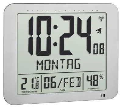Produktbild von 60.4516.54 TFA Funkgesteuerte digitale Stand-/Hängeuhr, silber