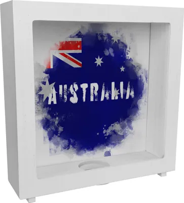 Produktbild von Rahmen Spardose aus Holz mit Australien-Flagge im Used Look - Sparschwein für