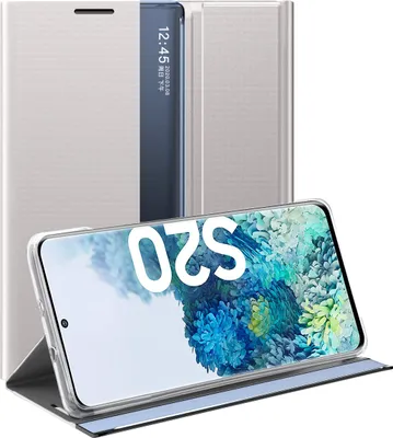 Image de Galaxy S20 Case, étui mince en cuir avec fenêtre et support pour Samsung Galaxy S20 Silver