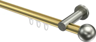 Produktbild von Interdeco Innenlaufstange / Gardinenstange mit Innenlauf Messing-Optik / Edelstahl-Optik, Typ Platon Luino (Kugel), 20 mm Ø 1-läufig, 440 cm