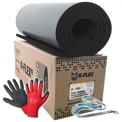 Produktbild von 25 mm K-Flex ST Kautschuk Platte selbstklebend + rote Handschuhe CAT 2 + Scorprotect® Schlüsselband : Isolierstärke 25 mm, 1000 x 4000 mm Isolierstärke: Isolierstärke 25 mm, 1000 x 4000 mm