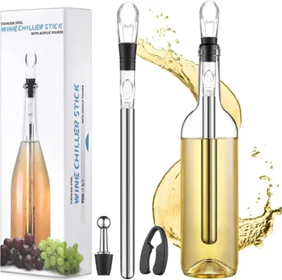 Produktbild von Weinkühler Set, 3-in-1 Weinkühlstab, Weinkühler kühlstange Premium Flaschenkühler, Weinkühler Stab aus Edelstahl inkl für Weinliebhaber