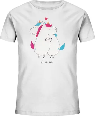 Produktbild von Mr. & Mrs. Panda Kleinkinder T-Shirt Einhorn Mitteilung 7-8 Jahre (122/128) - Weiß - Geschenk, Einhörner, Kinder Mädchen, Unicorn, Valentinstag, Öko, Teenager, Ehe, Liebe