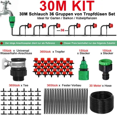 Produktbild von 30M DIY Bewässerungssystem Garten Bewässerung Kit Bewässerung Tropfschlauch für Garten Gartenbaum-Gewächshaus