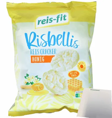 Produktbild von Reis-Fit Risbellis Reis Cracker Honig (40g Packung) + usy Block