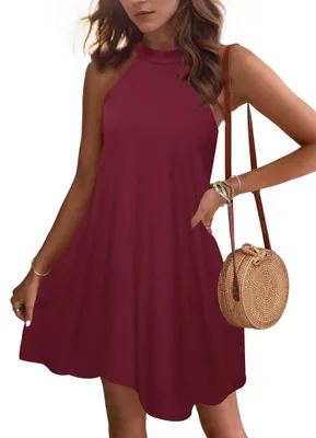 Produktbild von WNEEDU Sommerkleider Damen Kurze Strandkleider Neckholder Ärmelloses A-Linie Fre