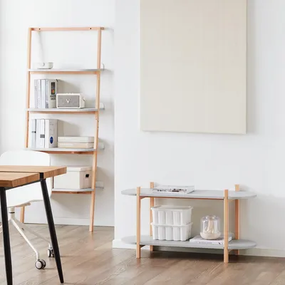 Produktbild von SoBuy Bücherregal Multifunktionales Regal Standregal mit 2 Ablagen Couchtisch Verkaufsregal Anrichte Grau und Natur BHT ca. 100x52x33cm HSTR01-HG