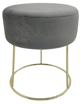Produktbild von Echtwerk runder Sitzhocker Marilyn, Polsterhocker aus Samtstoff, Schminkhocker mit Metallbeinen in gold, Hocker geeignet für Schlaf- und Wohnzimmer, Fußhocker bis 150 kg belastbar, grau