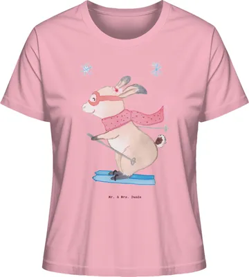Produktbild von Mr. & Mrs. Panda Baumwoll T-Shirt Damen Hase Skifahren Größe M - Baumwolle Pink - Geschenk, Oberteil, Skisport, Shirt, Skirennen, Ski fahren, Basic, Skiwettbewerb