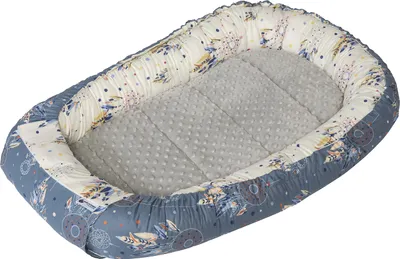 Image de Nid pour bébé, lit de voyage, petit nid pour bébé, 100 x 60 x 15 cm, en coton avec un capteur de rêves et du tissu Minky gris