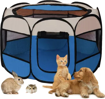 Image de Cage de transport pour chien pliable, dimensions 74 x 74 x 43 cm, couleur bleue, pour intérieur