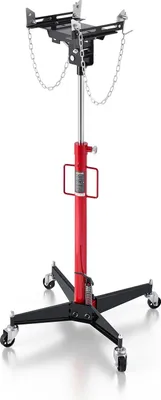Produktbild von Hydraulischer Getriebeheber - Teleskop - 500 kg Tragkraft - 127–202 cm Hubhöhe - Fußpedal - 360°-Schwenkrollen - Für Garage/Werkstatt - Rot/Schwarz