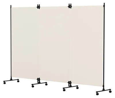 Faltbarer Raumteiler, 3 Paneele, beige, 262x183 cm, mit Rollen