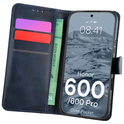 Produktbild von Handyhülle mit Klappe für Honor 600 5G / 600 Pro 5G, Bizon Case Pocket, Dunkelblau