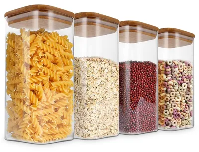 Produktbild von Set aus 4 Glas-Aufbewahrungsgläsern mit Bambusdeckel für Lebensmittel