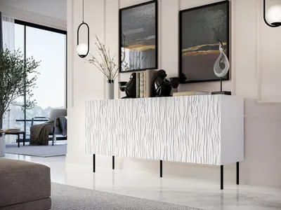 Produktbild von Kommode Sideboard Beistellkommode JUNGLE 152 weiß matt 152 x 74,5 x 42cm
