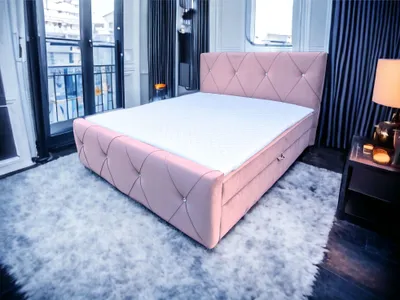 Produktbild von Boxspringbett MADRYT II 180 x 200 cm Amor Velvet 08 Rosa Bett mit zwei Bettkästen und H2 Matratze,Komplett-Set mit Matratze und Topper