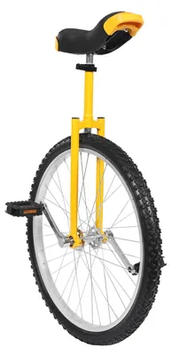 Obrázok produktu pre Jednokolesové vozidlo – priemer kolesa 61 cm – nosnosť 70 kg – nastaviteľná výška sedadla 43–84 cm – vhodné na cvičenie rovnováhy a na dochádzanie – žltá farba