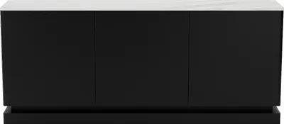 Produktbild von Sideboard mit 3 Türen - Mit LED-Beleuchtung - MDF - Schwarz & weiße Marmor-Optik - DEVIKA