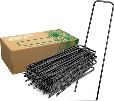 Produktbild von GardenGloss® Erdanker aus Stahl unverzinkt (100 Stück) - Stabile Bodenanker für Unkrautvlies, Gartenvlies - 150 MM Lang, 25 MM Breit, Ø 2.7 MM Schwarz