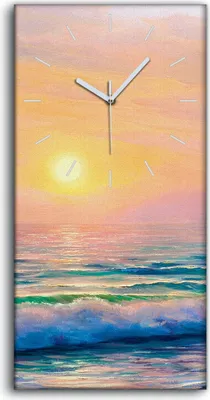 Produktbild von Leinwand Uhr Küche Wohnzimmer Bild 30x60 Kunst Sonnenuntergang Meereslandschaft - weiße Hände
